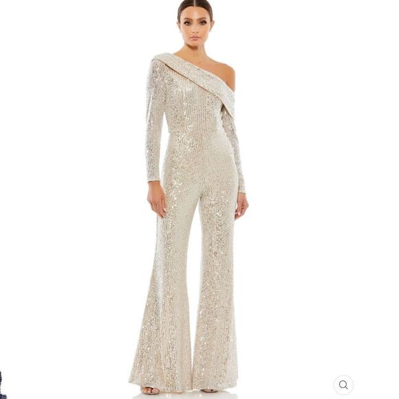 NWT Mac Duggal SEQUINED DROP SHOULDER LONG SLEEVE JUMPSUIT - Picture 2 of 14